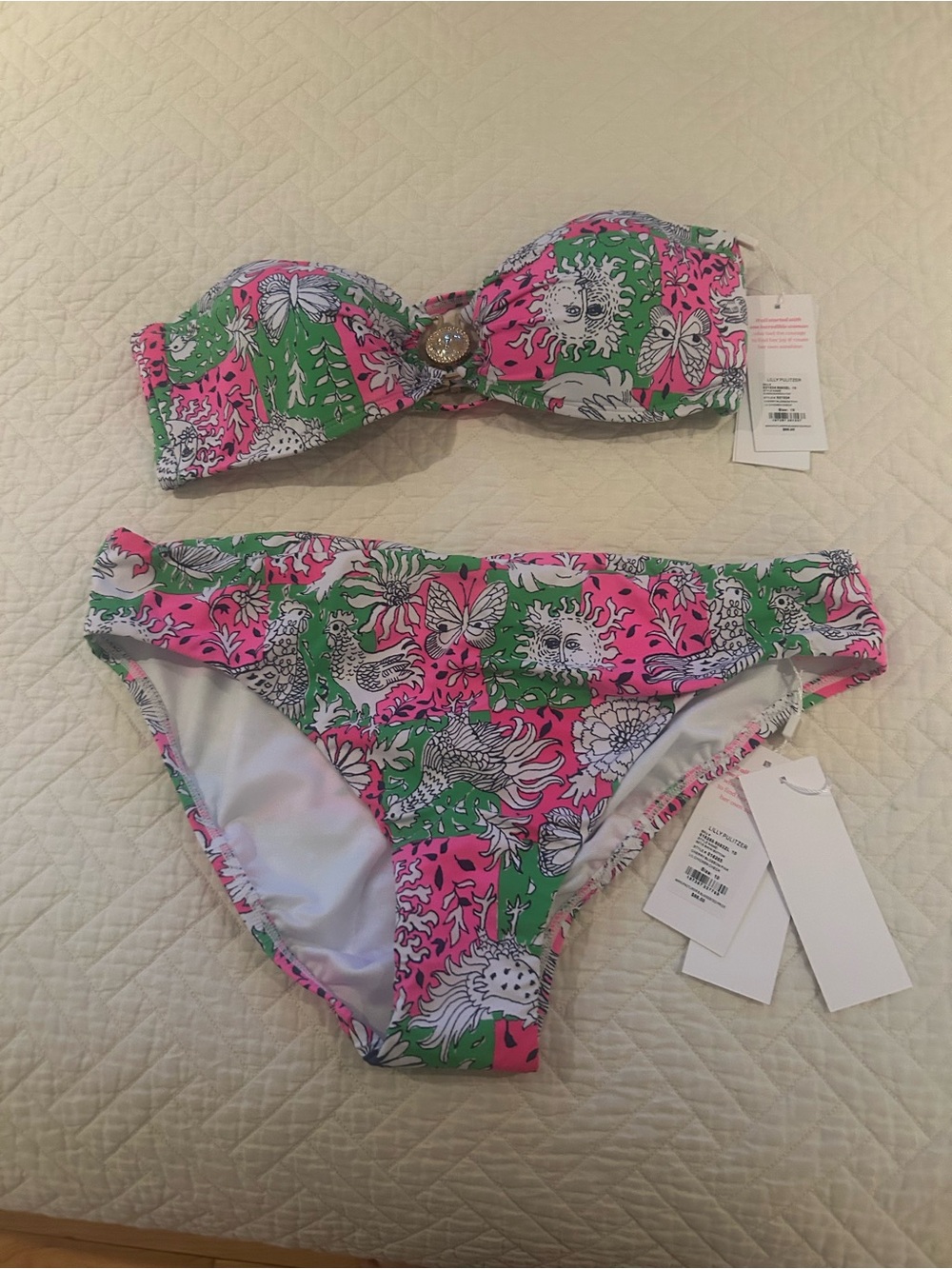 Lilly Pulitzer Pink and Green Floral Bandeau Bikini Set. NWT